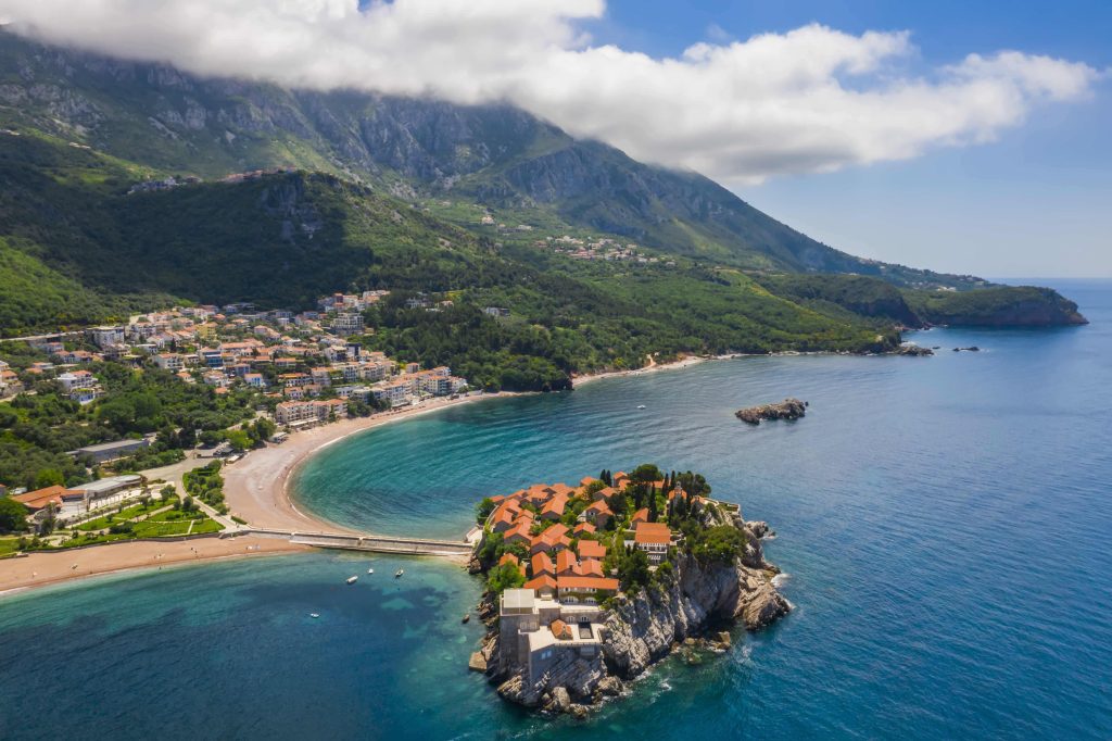 Aerial View Of Sveti Stefan Island In Budva, Montenegro.