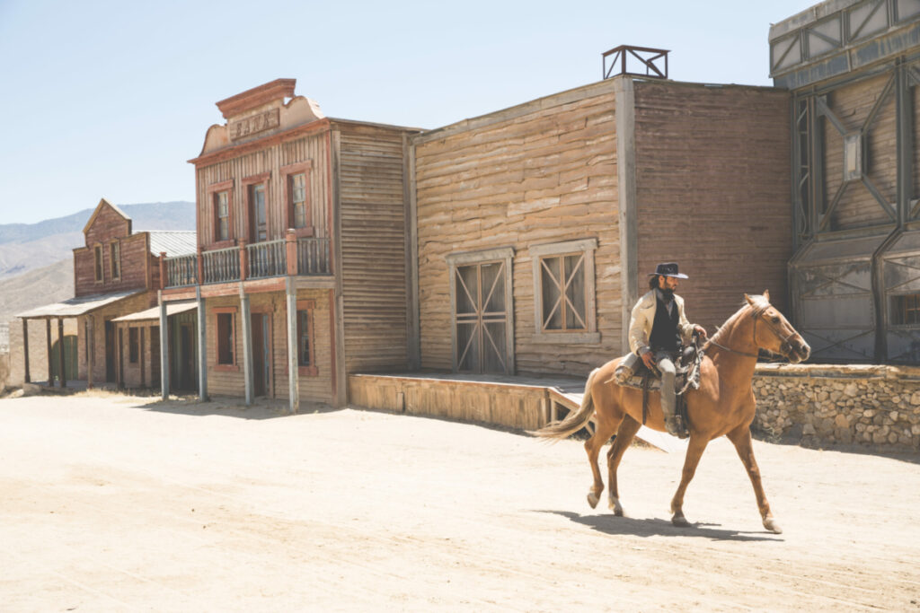 Cowboy Riding Horse On Wild West Film Set, Fort Bravo, Tabernas, Almeria, Spain