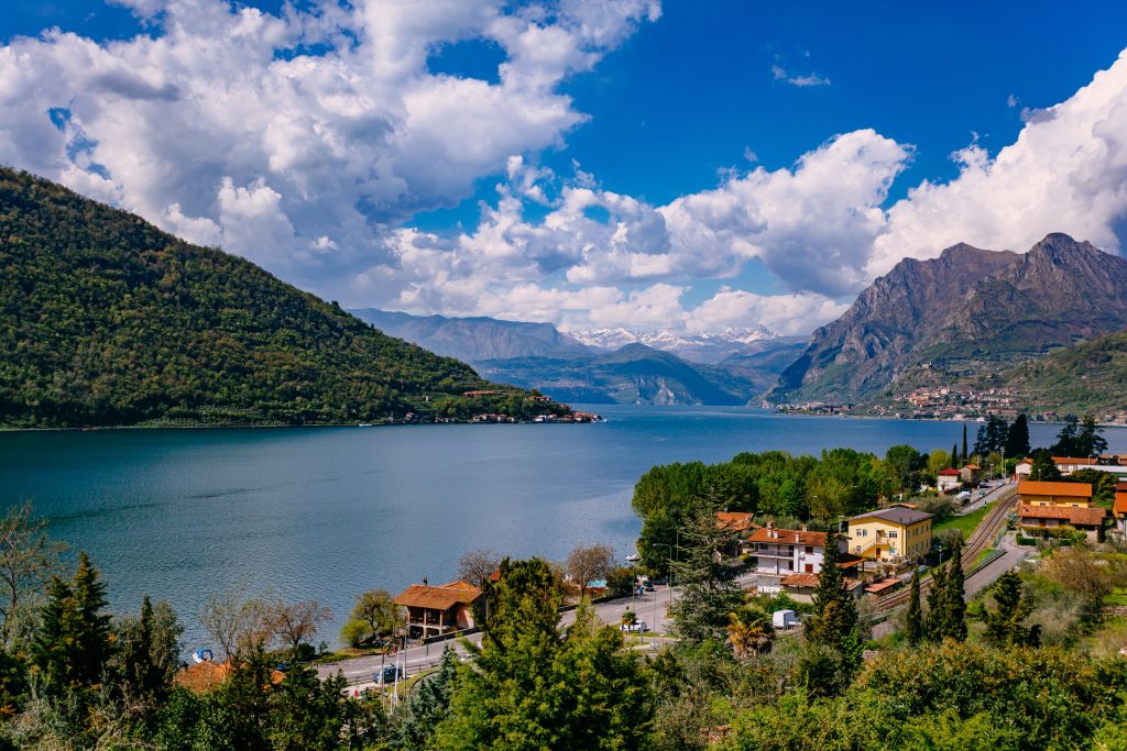 View Of Lake Iseo, Italy, The Alps.